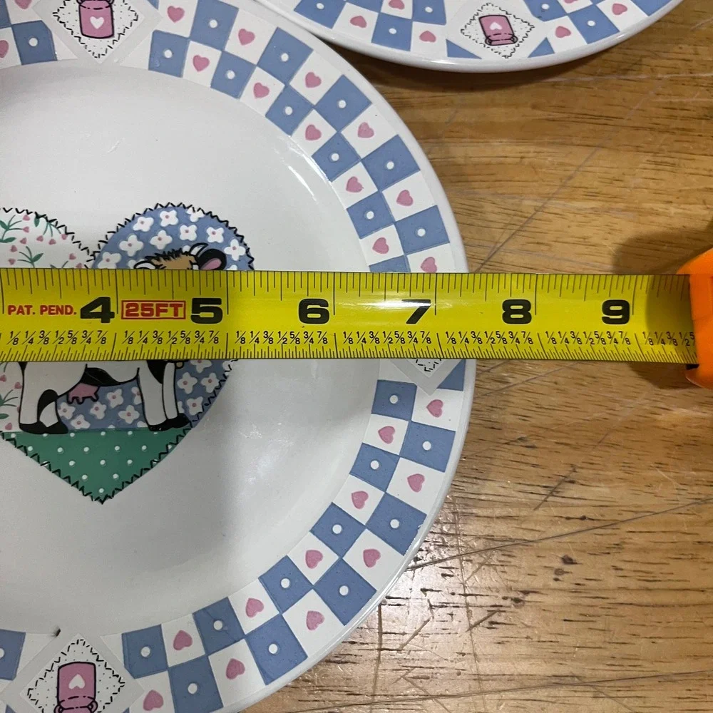 Vtg Tabletops‎ Unlimited Cow Heart Checkered Salad Plates Set of 3 Farmhouse 8